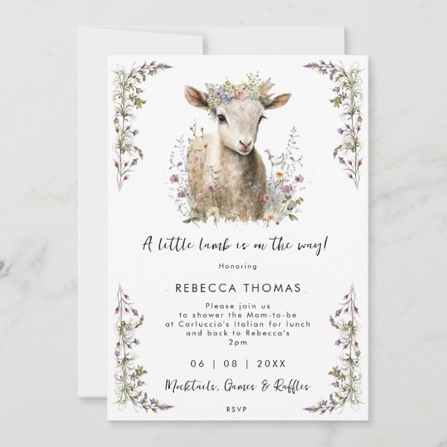 Invitation baby shower fleur sauvage d'agneau de printemps (Devant)