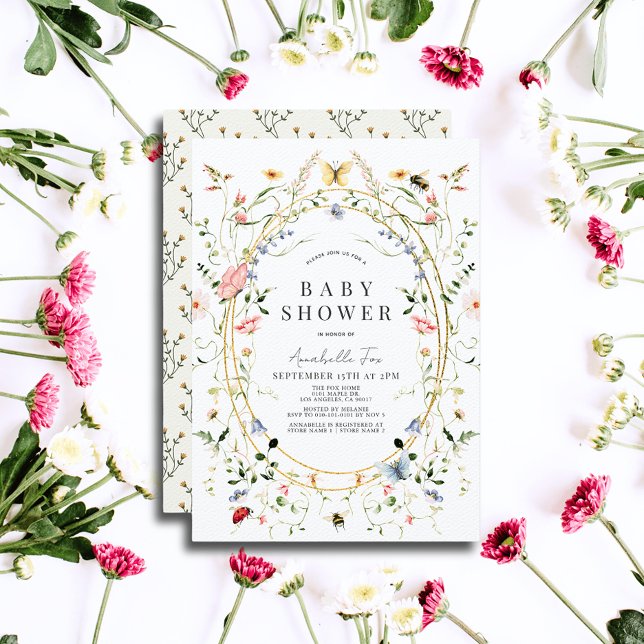 Invitation Baby shower fleur sauvage d'aquarelle de papillon (Créateur téléchargé)