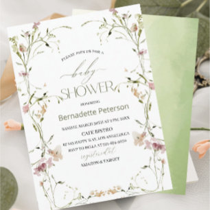 Invitation Baby shower Fleur sauvage d'aquarelle légère
