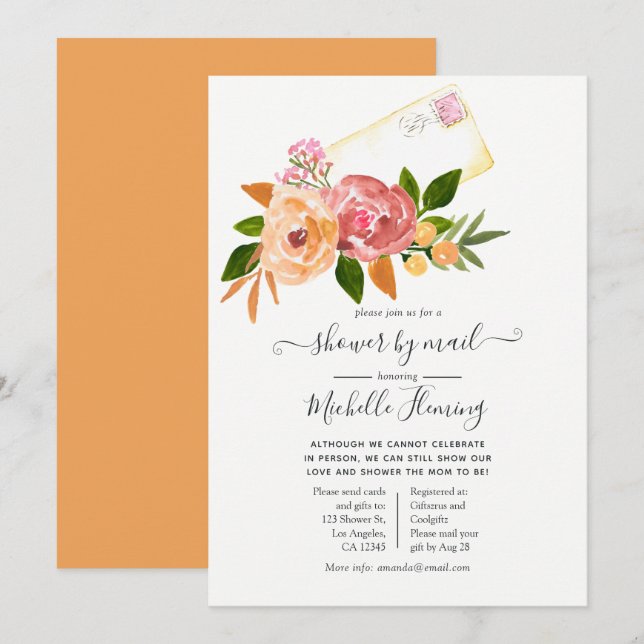 Invitation Baby shower Fleur sauvage d'aquarelle par courrier (Devant / Derrière)
