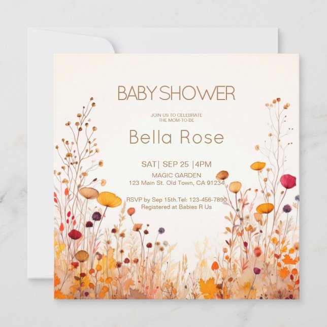 Invitation Baby shower Fleur sauvage d'automne (Devant)