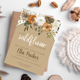 Invitation Baby shower Fleur sauvage d'automne de couleur aqu