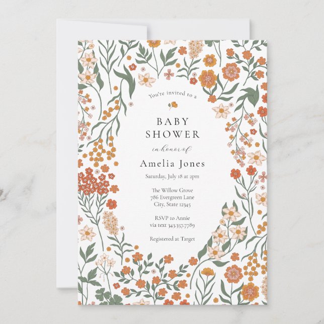 Invitation Baby shower Fleur sauvage de Boho Meadow (Devant)