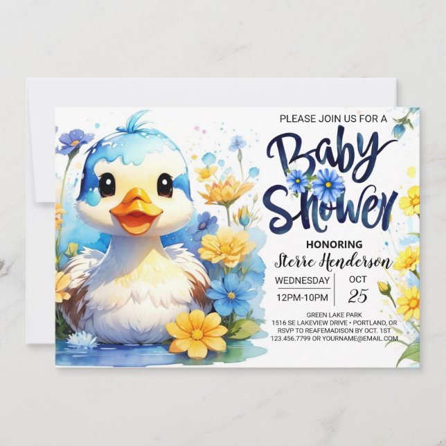 Invitation Baby shower Fleur sauvage de canard aquarelle (Devant)