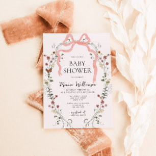 Invitation Baby shower fleur sauvage de fille de la cou rose