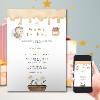 Invitation Baby shower Fleur sauvage de Mama à Bee