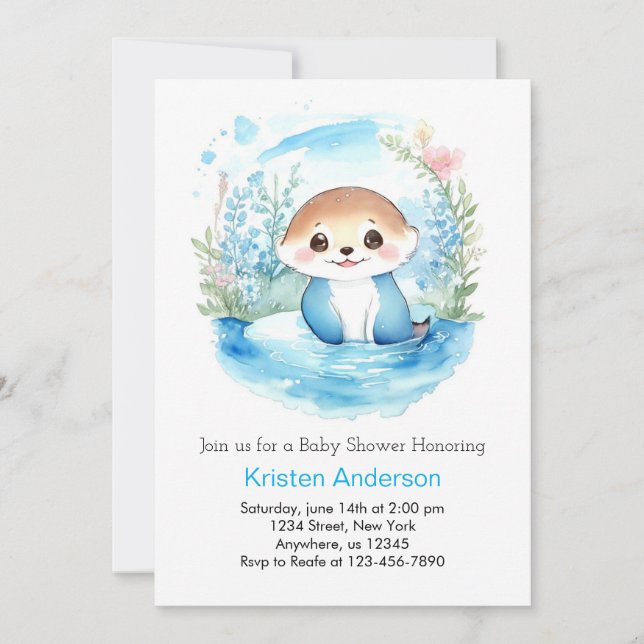 Invitation Baby shower Fleur sauvage de Otter Paradise Blue B (Devant)