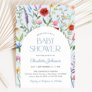 Invitation Baby shower fleur sauvage Dusty Blue Boy