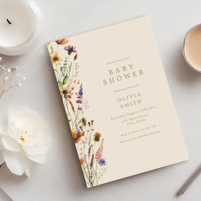 Invitation Baby shower Fleur sauvage élégant (Créateur téléchargé)