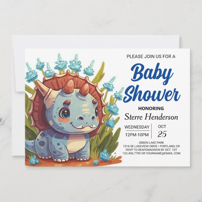 Invitation Baby shower fleur sauvage Elegant Boho Dinosaur Bo (Devant)