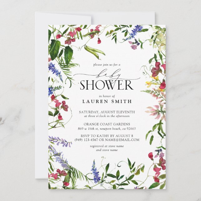 Invitation Baby shower Fleur sauvage été (Devant)