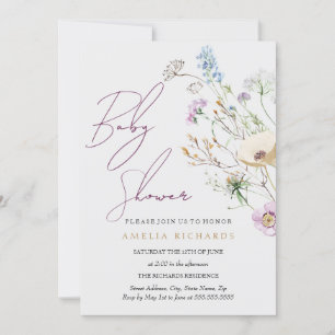 Invitation baby shower Fleur sauvage lunatique