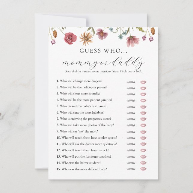 Invitation Baby shower fleur sauvage maman ou papa Game Card (Devant)