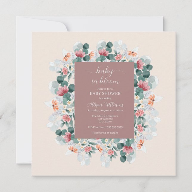 Invitation Baby shower fleur sauvage moderne et élégant (Devant)