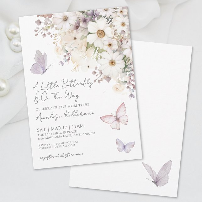 Invitation Baby shower Fleur sauvage papillon (Butterfly Wildflower Baby Shower Invitation)
