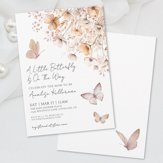 Invitation Baby shower Fleur sauvage papillon (Butterfly Wildflower Baby Shower Invitation)