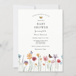 Invitation Baby shower Fleur sauvage papillon et florissant