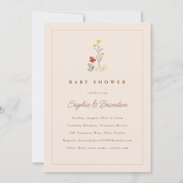 Invitation Baby shower Fleur sauvage Peach Couples (Devant)