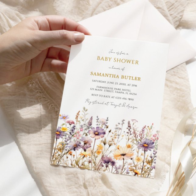 Invitation Baby shower Fleur sauvage pourpre (Créateur téléchargé)