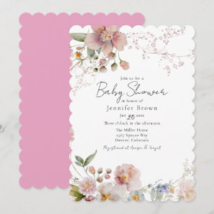 Invitation Baby shower Fleur sauvage rose