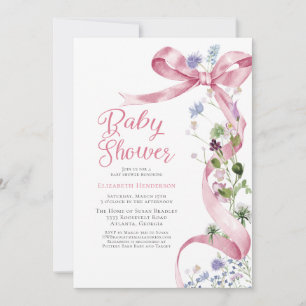 Invitation Baby shower Fleur sauvage rose à boue