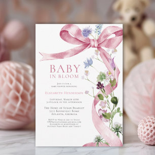 Invitation Baby shower Fleur sauvage rose à boue