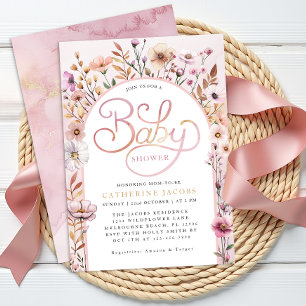 Invitation Baby shower Fleur sauvage rose Dusty