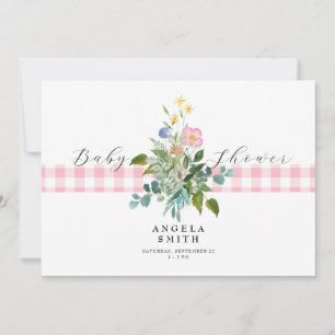 Invitation Baby shower Fleur sauvage rose En vichy II