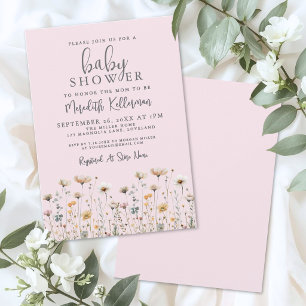 Invitation Baby Shower Fleur Sauvage Rose Tendre