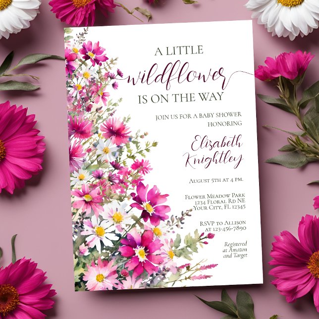 Invitation Baby shower fleur sauvage rose vif Floral Girl (Créateur téléchargé)