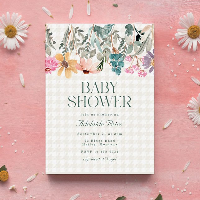 Invitation Baby shower Fleur sauvage Rustique Boho Watercolor (Créateur téléchargé)