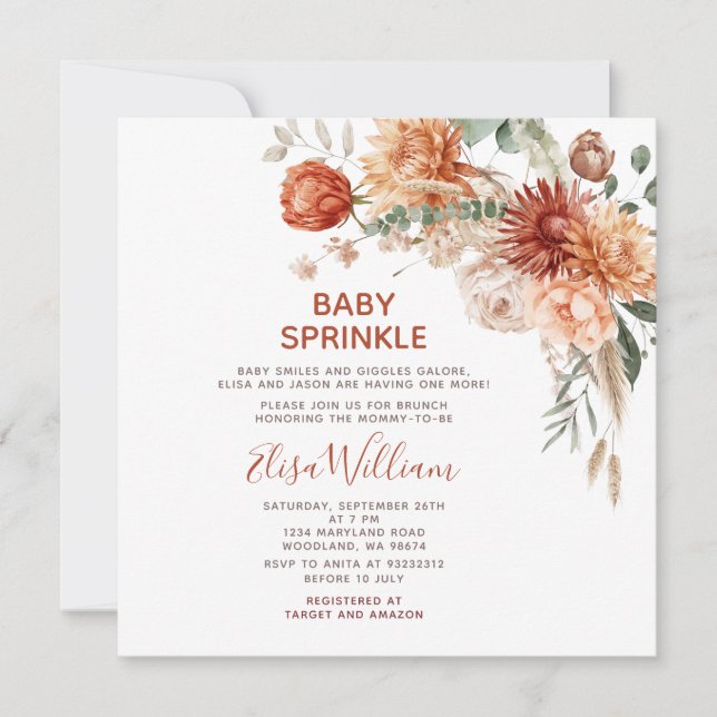 Invitation Baby shower Fleur sauvage rustique pour bébé saupo (Devant)