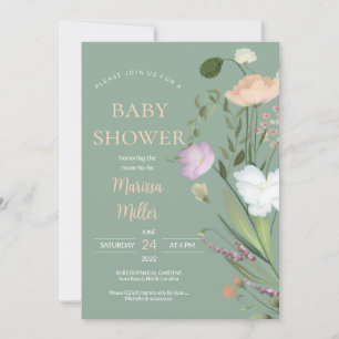 Invitation Baby shower Fleur sauvage Sage