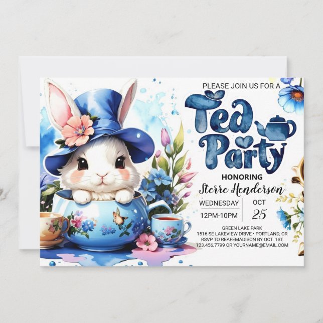 Invitation Baby shower fleur sauvage Tea Party (Devant)