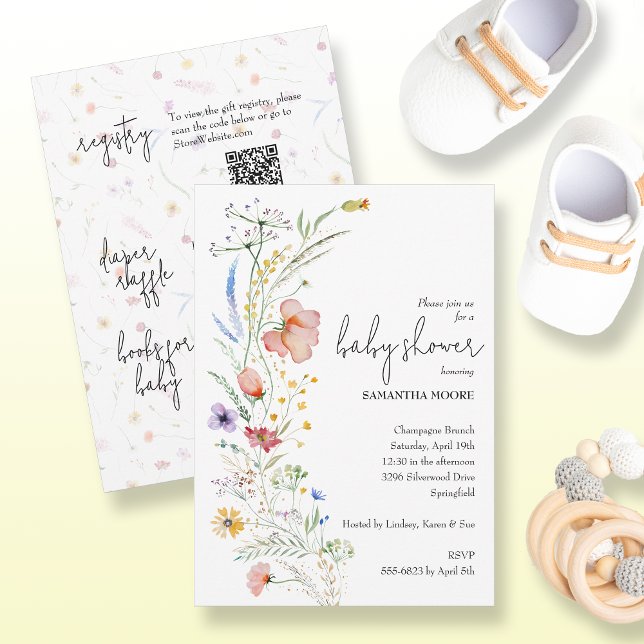 Invitation Baby shower fleur sauvage tout en un (Wildflowers baby shower all in one invitations - PRINTED and/or INSTANT DOWNLOAD)