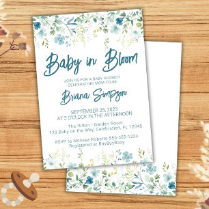 Invitation Baby shower Fleur sauvage turquoise