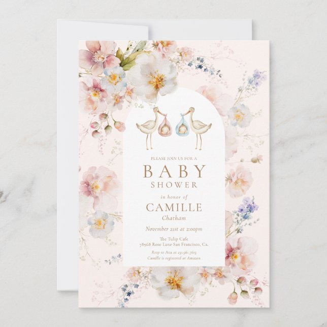 Invitation Baby shower fleur sauvage Twins (Devant)