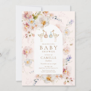 Invitation Baby shower fleur sauvage Twins