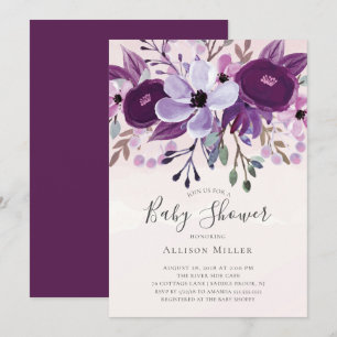 Invitation Baby shower Fleur sauvage violet