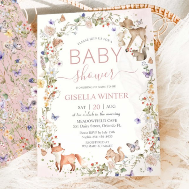 Invitation Baby shower Fleur sauvage Whimsical Woodland Anima (Créateur téléchargé)