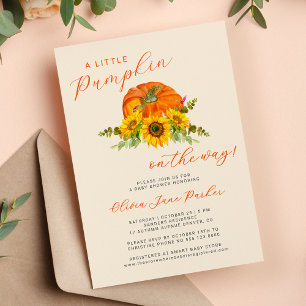 Invitation Baby shower fleuri à automne de petit citrouille