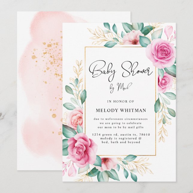 Invitation baby shower fleuri de jardin délicat par la poste (Devant / Derrière)