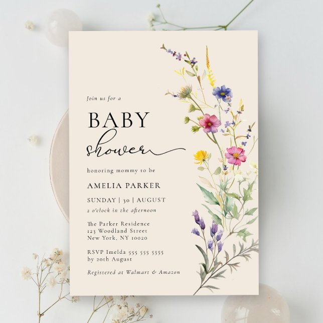 Invitation Baby shower fleuri Fleur sauvage beige printemps (Créateur téléchargé)