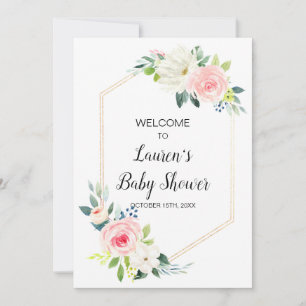 Invitation Baby shower fleuri rose boho bienvenu