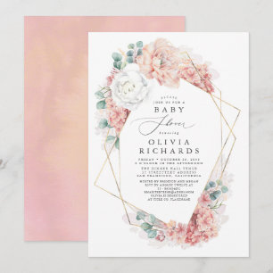 Invitation Baby shower fleuri Rose verdoyant et poussiéreux