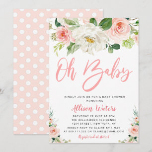 Invitation baby shower fleuri rose vif