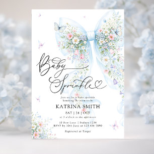 Invitation Baby Shower Fleurie Baby Sprinkle au Ruban Bleu