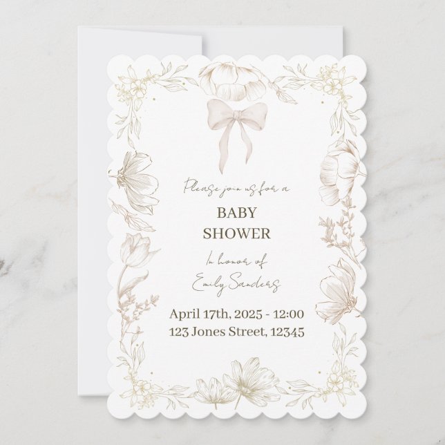 Invitation Baby Shower Fleurie Fantaisiste de Delf (Devant)