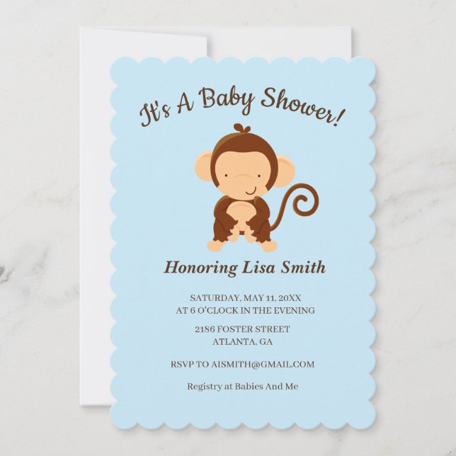 Invitation Baby Shower Fleuris au thème de joli singe (Devant)