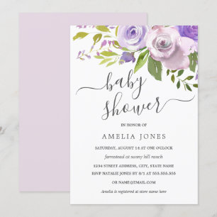 Invitation Baby Shower Fleuriste Aquarelle Violette